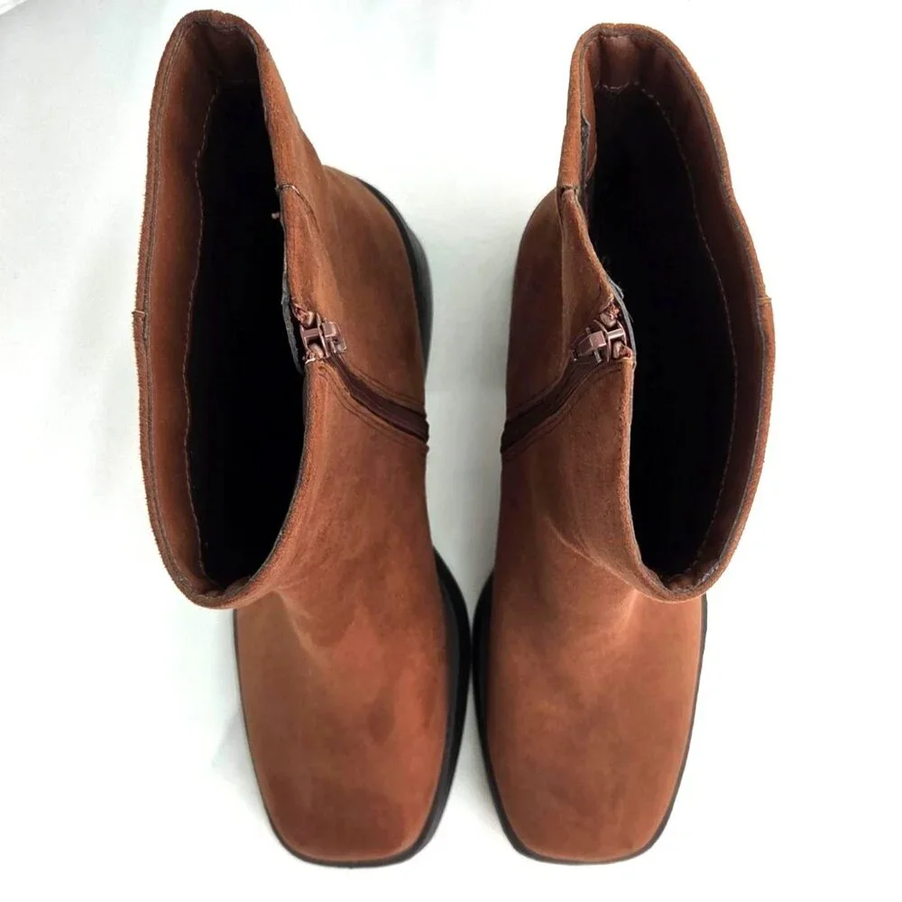 Sun + Stone Womens Size 11 Tiannaa Faux Suede Square Toe Booties Brown Block He - Picture 7 of 9